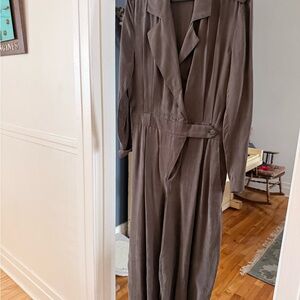 Massimo Dutti Taupe Brown Long-Sleeve Jumpsuit